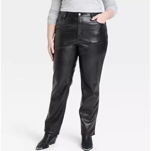 Universal Thread Pants Womens‎ 38x32 Black Faux Leather High Rise 90s Straight